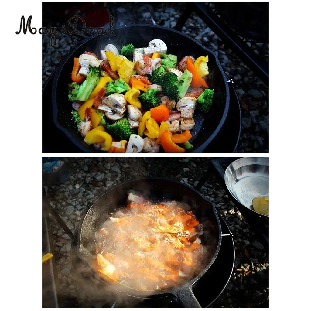 Cast Iron Skillet Non Stick Cooking Fry Pan BBQ Griddle Grilling Pre Seasoned Cook Camping Hiking Backpacking Home Use