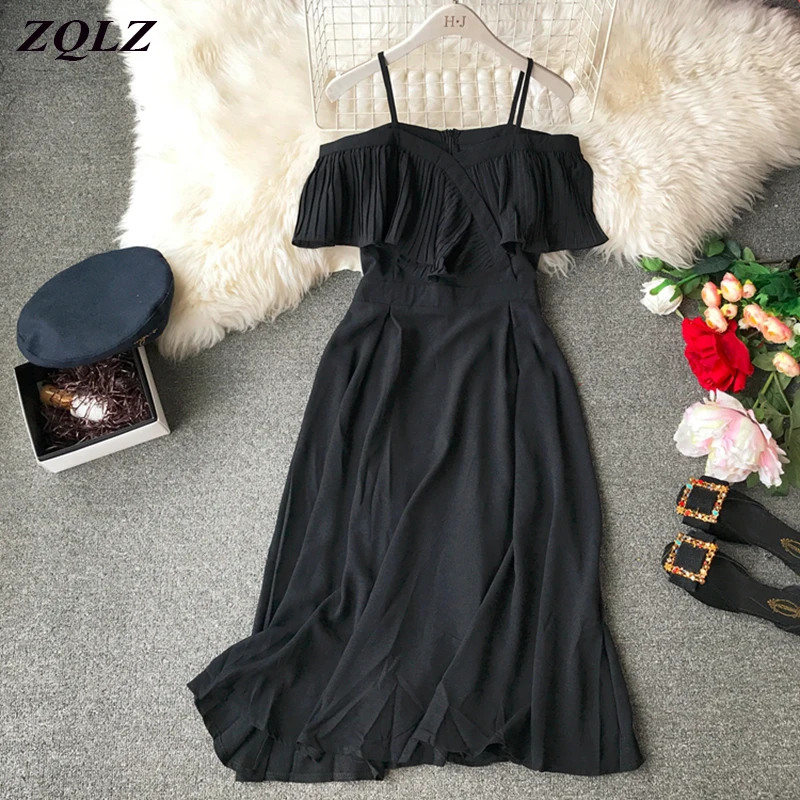 

Zqlz Bohemian Summer Chiffon Beach Dress Women Slash Neck Spaghetti Strap Short Sleeve Sexy Knee-length Dresses Evening Party