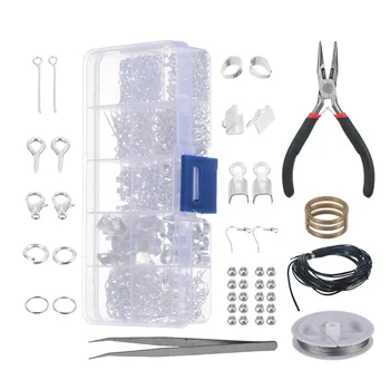 

Jewelry Making Kit Earring Repair Kits Earring Hooks Pliers Silver Beads Wire Jump Ring Extension Chains for Jewelry Making