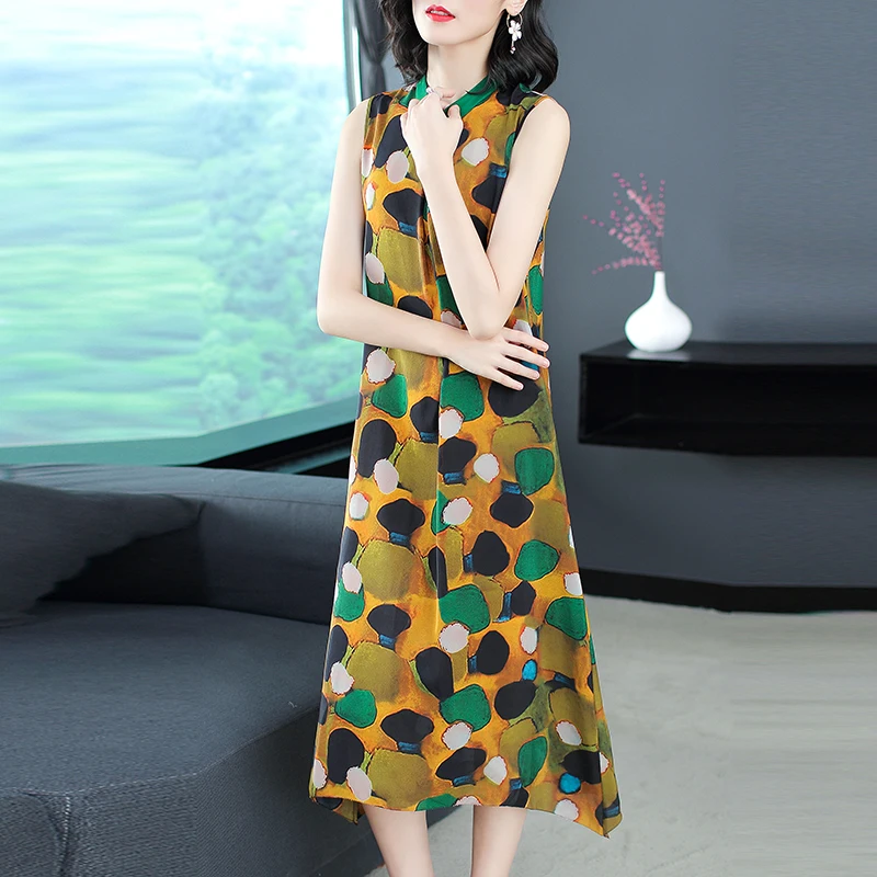 AYUNSUE Summer Dress 2019 Female Printed Casual Dress Elagant Sleeveless Midi Beach Dresses Boho Chic Vestito Donna KJ1846