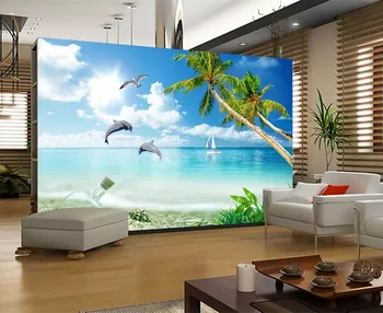 

YOUMAN 3D Custom Photo Mural Wallpaper Beach Seaside Ocean Tree Landscape European Style Decorative TV Background Living Room