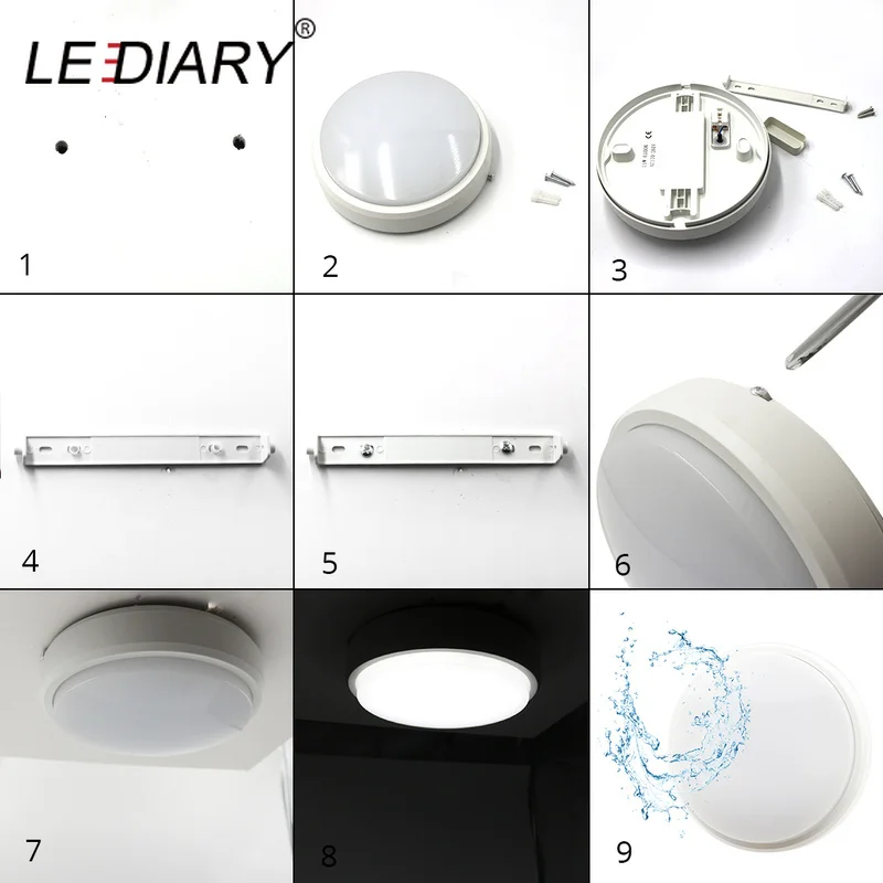 LEDIARY Waterproof IP54 LED Porch Lights Surface mounted 15W/18W 220V Outdoor Wall Light Round Oval Bathroom Bulkhead Lamp