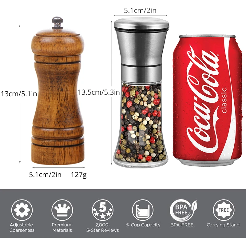 Wooden ABS Manual Salt Pepper Shakers Herb parsley mill grinder wood pepper Mill with Adjustable Ceramic Grinder Kitchen Gadget