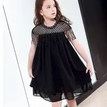 Платье для больших девочек, лето, модные черные шифоновые вечерние платья-пачки с кисточками для девочек-подростков, детские костюмы