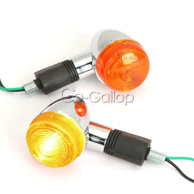 2pcs Chrome Bullet Mini Universal Motorcycle Amber Turn Signal Lights