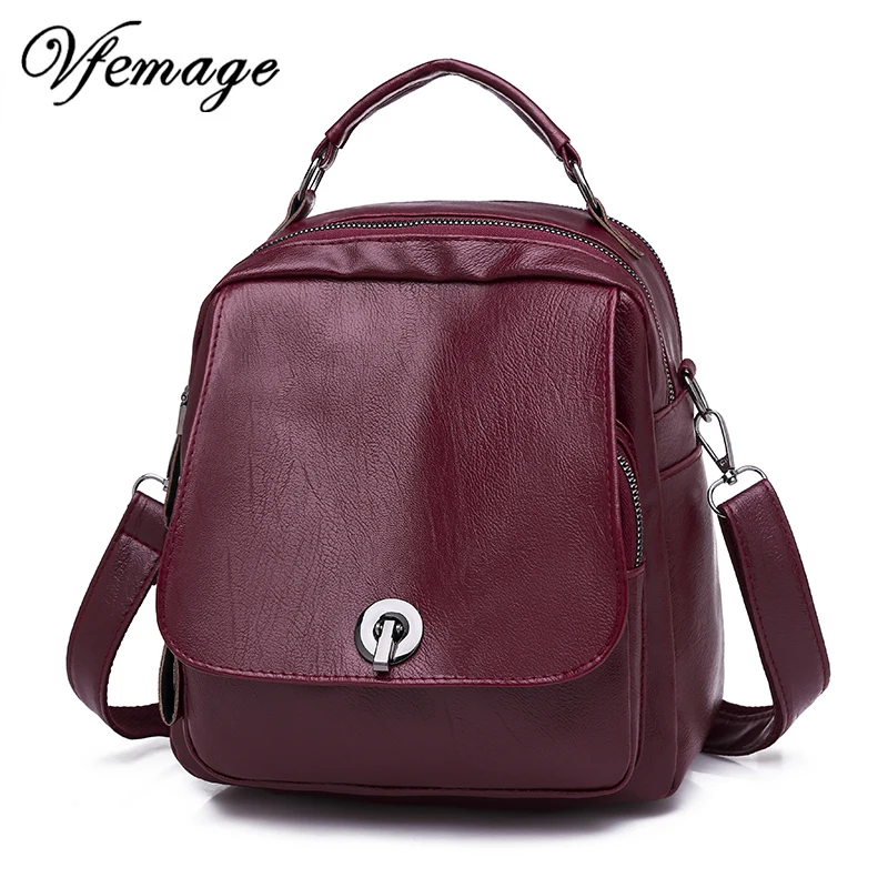 

Vfemage New Fashion Women Leather Backpack Girls Small Multifunction Backpack Female Soild Zipper Bagpack Mini Bookbag for Women