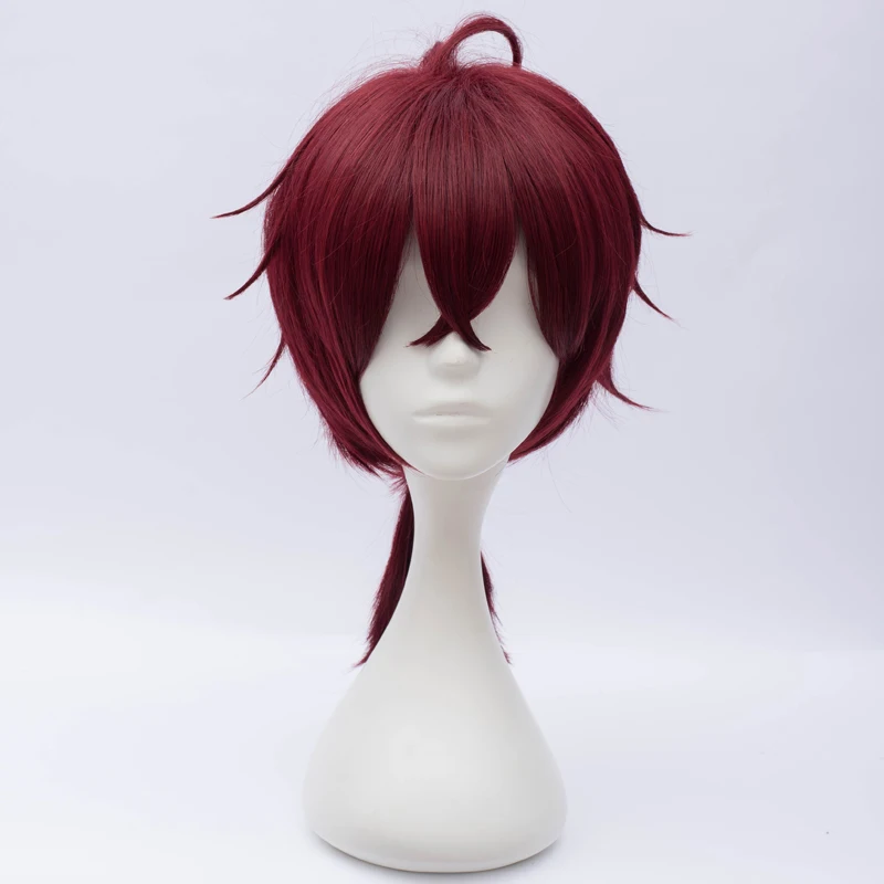 

40cm Medium Dark Red Anime Wavy Heat Resistant Cosplay Party Full Wig + Ponytail H765360