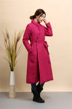 

2015 Chinese pure linen cotton-padded clothes wind coat Windbreaker trench coat casual Outwear robe gown galabia abaya 3 colors