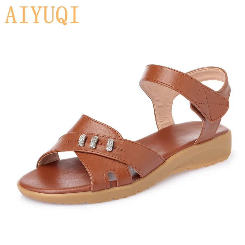 

AIYUQI women's flat sandals shoes women 2019 summer new female sandals microfiber leather,women sandals plus size mother shoes