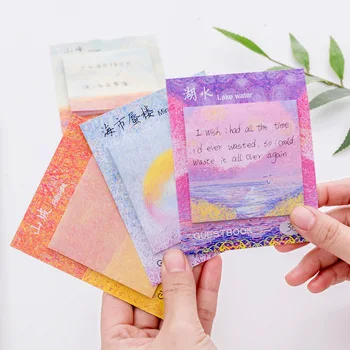

4Pcs Korean Vintage Creative Colors Scenery Sticker Memo Pad Notepad Lake Sun Decorative Sticky Note Set School Stationery Item