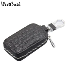 Фирменный кожаный мужской/женский автомобильный брелок с крокодиловым узором, держатель для ключей, минималистичный брелок, Модный черный маленький органайзер для ключей