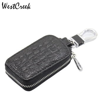 

WESTCREEK Brand Crocodile Pattern Leather Men/Women Car Key Wallets Holder Minimalist Keychain Fashion Black Small Key Organizer