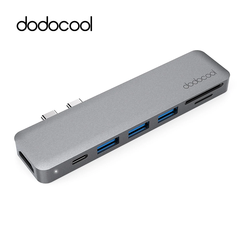 dodocool Aluminium Dual USB C Hub with 3 USB 3.0 SD/TF Card Reader Type