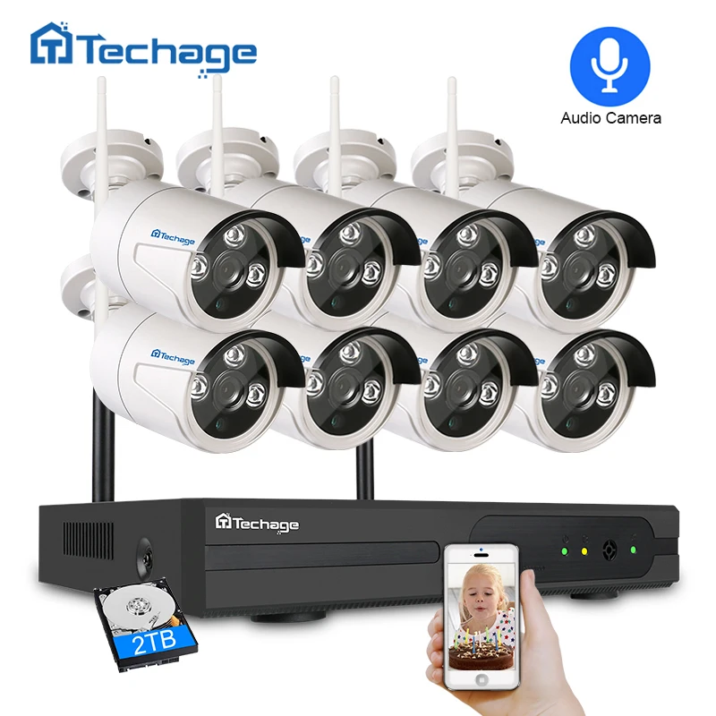 

Techage 8CH 1080P Wireless NVR CCTV System 2.0MP Outdoor Waterproof Audio Security Wifi Camera P2P Video Surveillance System Set