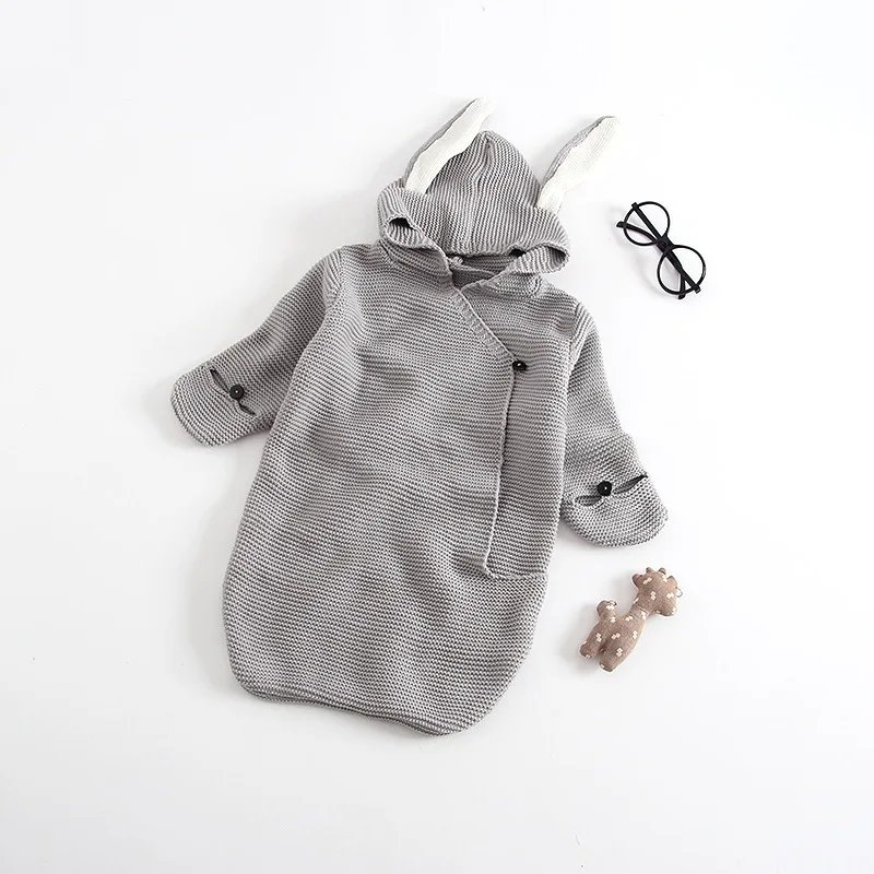 

Early autumn new ins explosion models cute rabbit ears three-dimensional sleeping bag knit baby hug