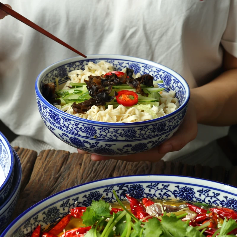 7 дюймов-16 дюймов китайский синий и белый фарфор керамическая домашняя чаша Ramen фруктовое блюдо большая салатная миска суп посуда для спагетти