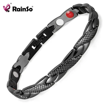

Rainso Stainless Steel Bracelet Black Charm Fashion Health Bracelet Sets for Women Bio Energy Magnetic Jewelry for Arthritis 692