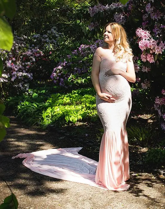 Платье для беременных; кружевное платье для фотосессии; необычное сексуальное платье для беременных; платье-комбинация с лямками длиной 2 метра и шлейфом - Цвет: Pale Pink