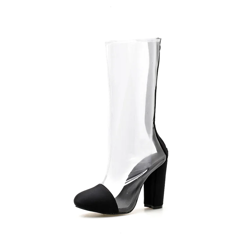 Black Clear Boots Autumn High Knee Boots 11cm High Heels ...