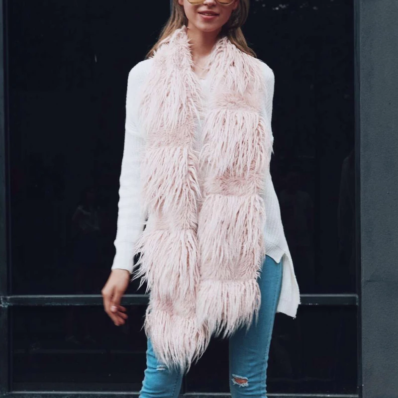 Women Winter Faux Fur Scarf Wrap Collar Neck Warmer Plush Snood Scarves Shawl