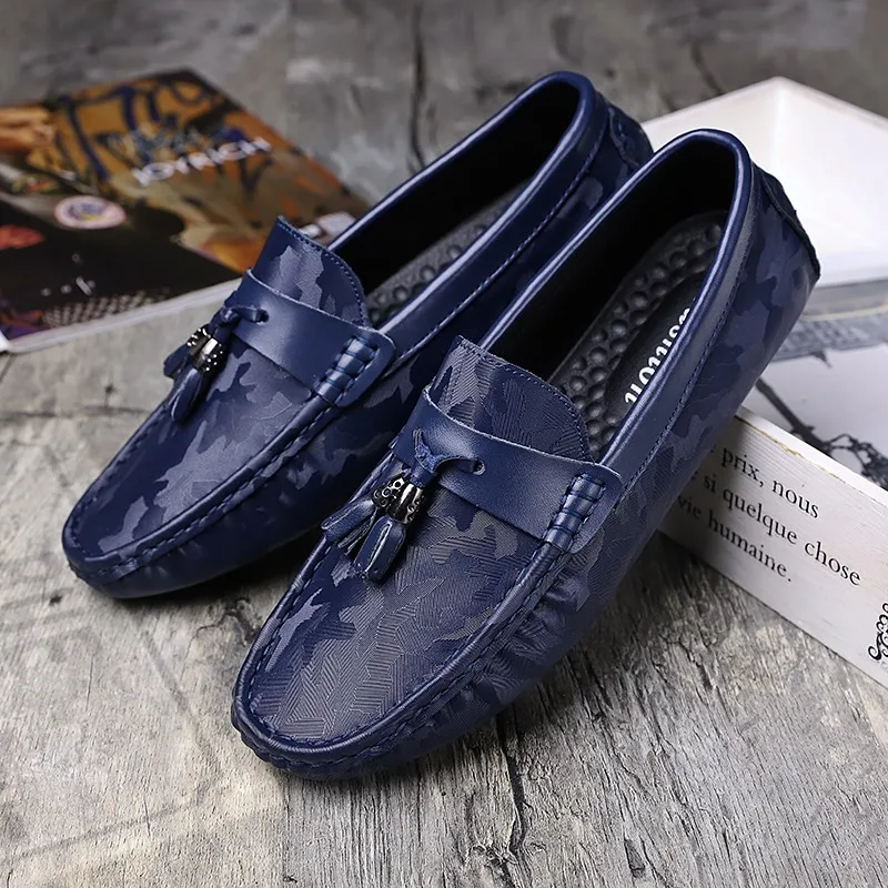 

Mens Loafers Leather Black Blue Casual Flat Boat Shoes Men Slip-On Mens Shoes Casual Sneakers Tessel Summer Fashion Men Loafers