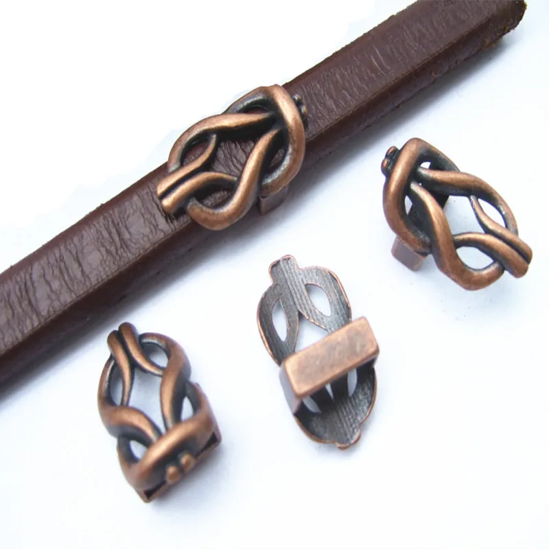 

10Pcs Antique Copper Licorice Infinity Knot Sliders For 10x6mm Leather Bracelet Findings Making