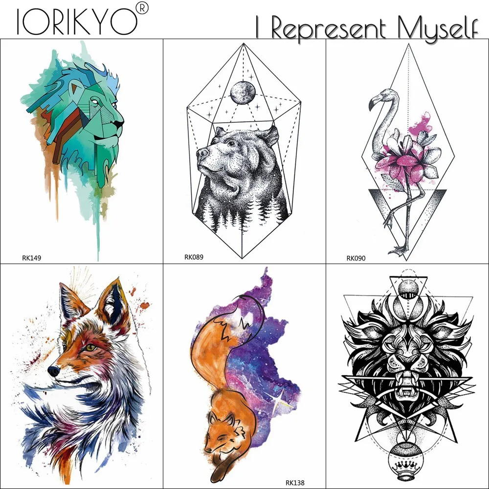 Сексуальные wtercolor Galaxy Fox геометрические Медвежонок поддельные татуировки