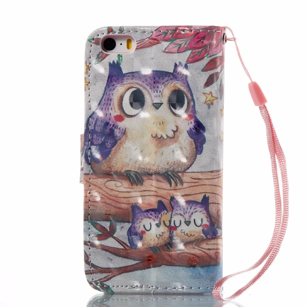 Мультфильм Сова Бабочка башня узор 3D флип чехол для телефона Apple iPhone 5 5S 6 6S 7 8 Plus X XS