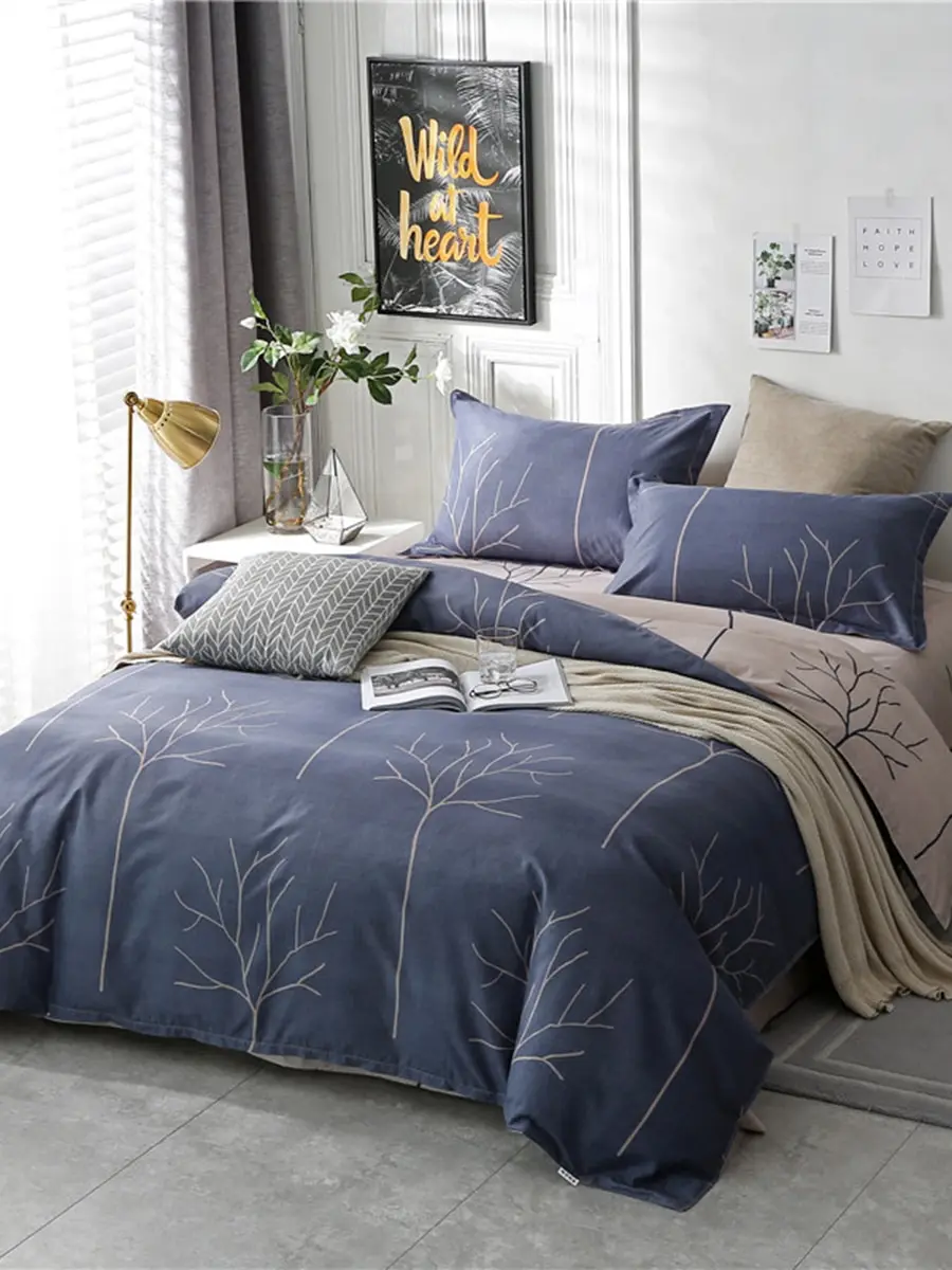 

3/4 Pcs Bedding Cover Set Modern Brief Style Tree Pattern Double Sided Bedding Set