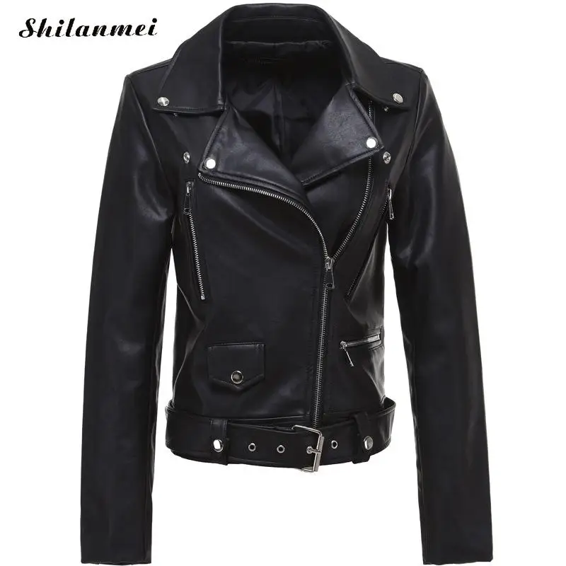 2018 New Autumn Winter PU Leather Jacket Women Motorcycle