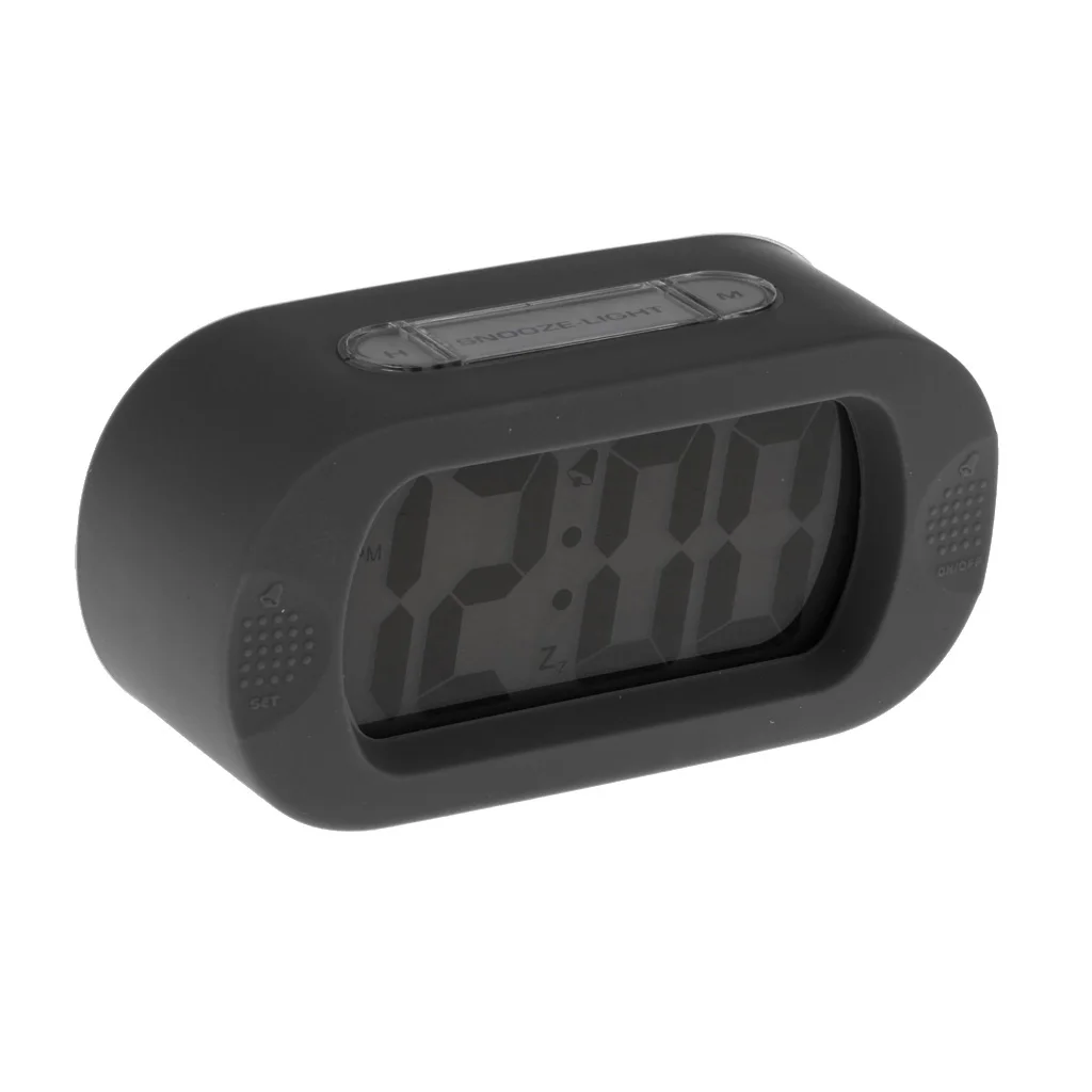 Electronic Snooze Digital LCD Large Screen Silicone Desktop Home Travel Alarm Clock Progressively Louder Wake Alarm Clock Black