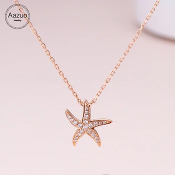 

Aazuo Real Diamonds 100% 18K Rose Gold Lovely Starfish Free Pendent With Box Chain Necklace gifted for Women Wedding Au750