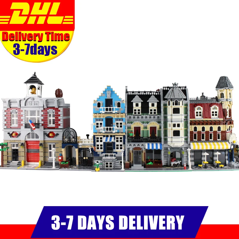 

LEPIN City Street 15002 Cafe Corner 15004 Fire Brigade Station 15007 European Market 15008 Green Grocer Blocks Set Bricks Kits