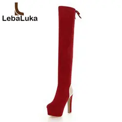 LebaLuka плюс размер 34–47 Для женщин зимние сапоги до бедра смешанных Цвет теплые Женская обувь на меху на платформе с застежкой-молнией