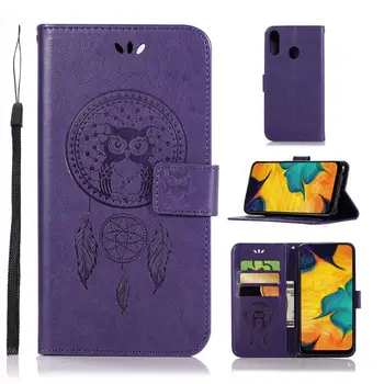 

100pcs/lot Wind Chime Owl Embossing 3 card PU+TPU leather cell phone cover case for M10 M20 M30 A10 A20 A30 A40 A50 A70 A20E