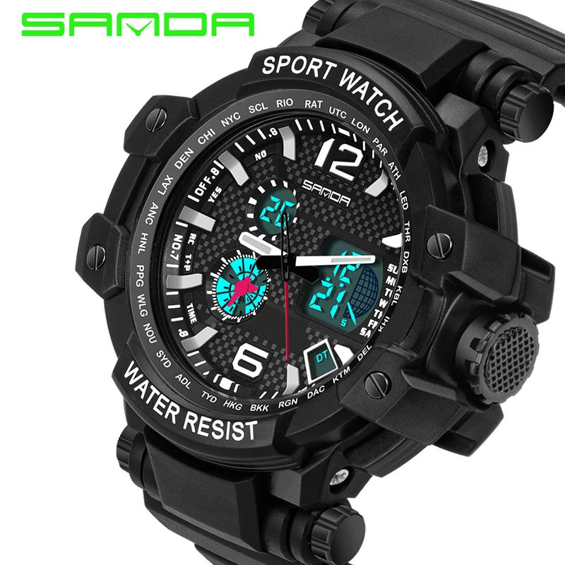 

SANDA Men's Chronograph Analog Quartz Watch with Date, Waterproof Silicone Rubber Strap Wristswatch