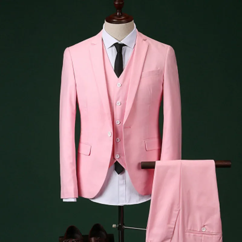 188 Custom Made Groomsmen Notch Lapel Groom Tuxedos PinkRed Men Suits Wedding Best Man Blazer (Jacket+Pants+Tie+Vest)