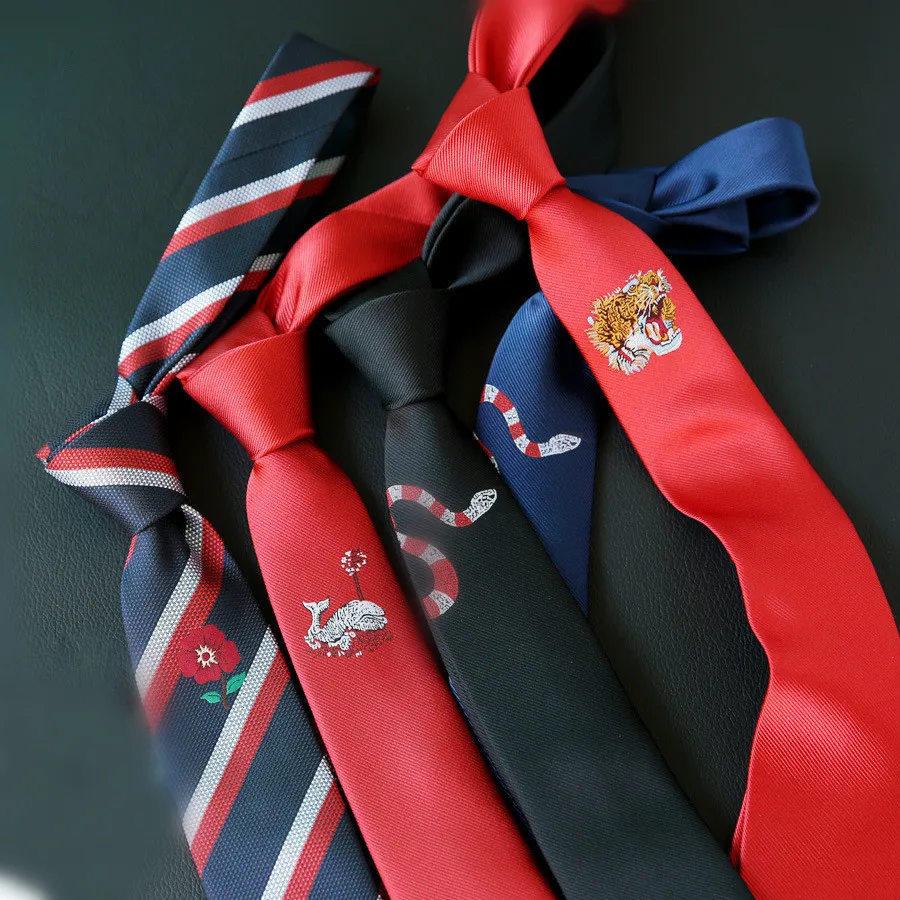 

2019 Embroidered Black Red Positioning Tie Men's Embroidery Korean Version of The British Narrow 5CM 6CM Trend Tie Accessories