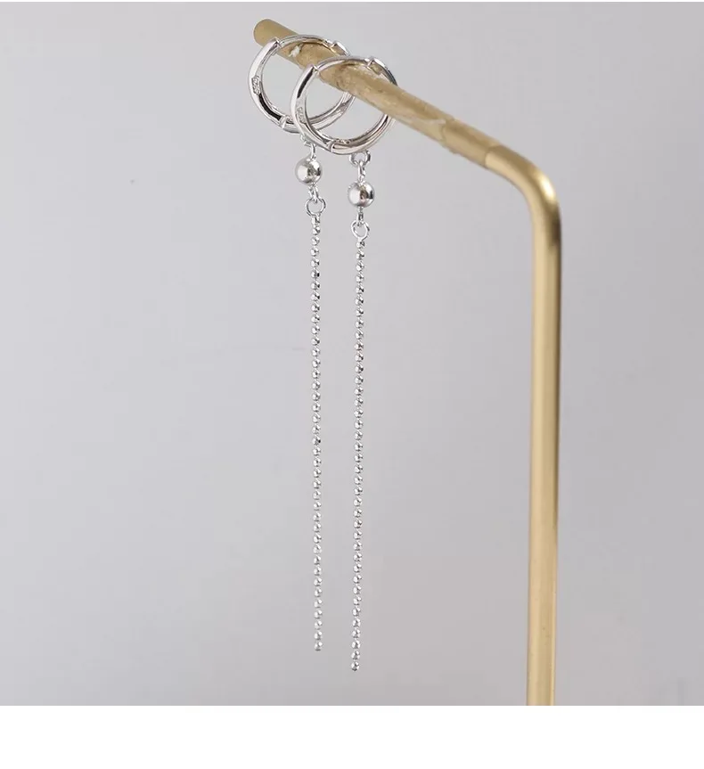 

S925 sterling silver earrings fashion temperament long tassels beads ear bone earrings slim sweet wild female silver ear jewelry