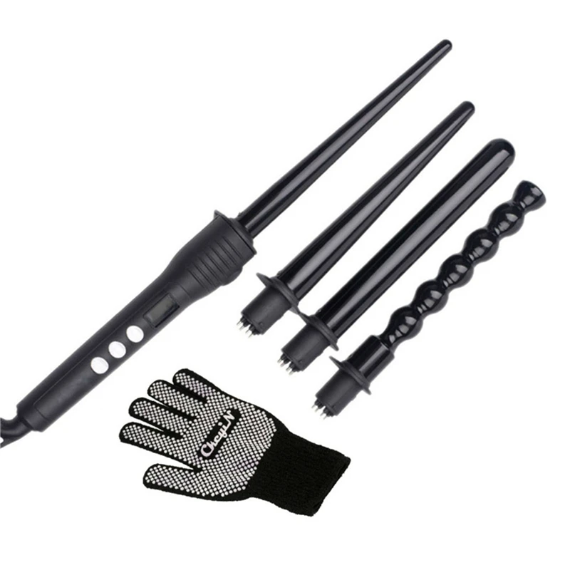 

CkeyiN 4 in 1 Hair Curler Curling Wand Curling Iron Set with 4 Interchangeable Ceramic Barrels Spiral Waver Heat Resistant Glove