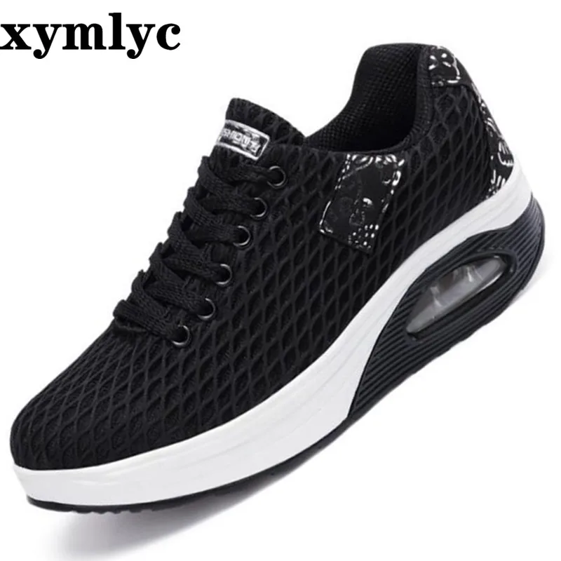 

Summer women's shoes thick bottom mesh breathable casual nonslip a flat shoes women's solid color round head wedges single shoes