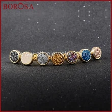 BOROSA натуральный кристалл Druzy титановые серьги Druzy серьги-гвоздики 8 мм золотые ручной работы модные серьги геод 198