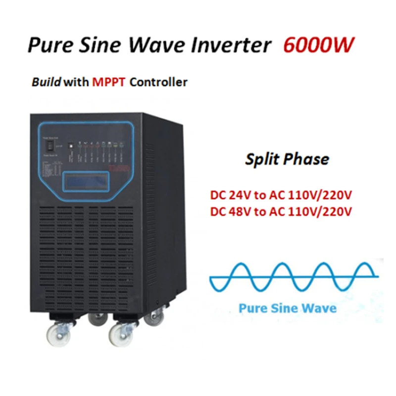 Чистый синусоидальный инвертор 4000 Вт, 5000 Вт, 6000 Вт постоянного тока в переменного тока Сплит фаза питания 24 в 48 в