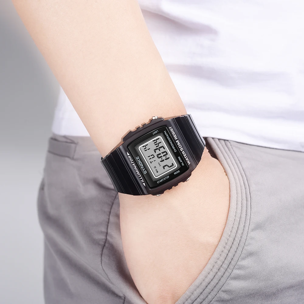 Квадратные мужские Студенческие электронные часы синего и черного цвета, уличные водонепроницаемые спортивные часы, мужские пластиковые цифровые часы Colck