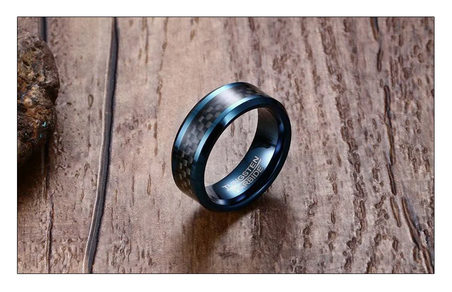 Meaeguet Trendy 8MM Blue Tungsten Wedding Bands For Men With Black Carbon Fiber Tungsten Carbide Ring Jewelry USA Size (1)