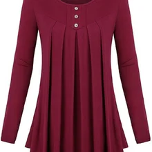 Весенне-осенняя Новая Модная трикотажная рубашка с длинными рукавами в европейском и американском стиле, плиссированная рубашка с круглым вырезом, черный, зеленый, фиолетовый