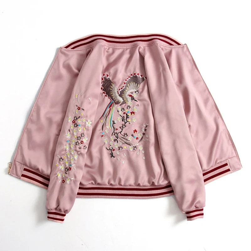 Army Green Double Porter Baseball Dragon Printemps Brodée automne Uniforme Gamme Lâche Haut Manteau Satin face Veste Femmes De UMSpqzV
