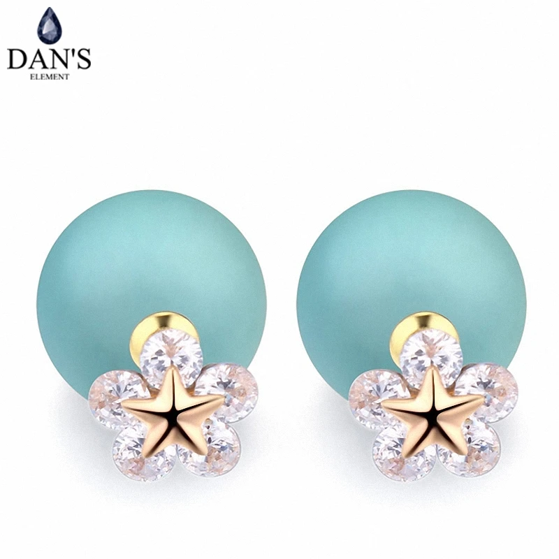 

DAN'S ELEMENT Real Big Brand AAA Zirconia Rose Gold Color Simulated Pearl Fashion Ball Stud Earrings For Women Flower 113602
