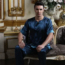 Luxury Embroidery Men Leisure Suits Pajamas Silk Man Set Plus Size Mansleepwear Sleeping Suits for Men Soft Stain Sleep Wearman