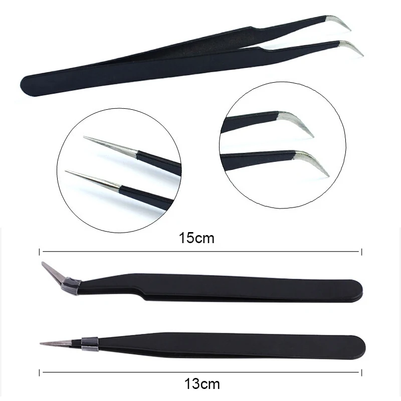 

2 Pieces Per Lot Mixed Rhinestone Nail Tweezer Stainless Straight Curved Antioxidant Glitters Eyelash DIY Nail Picking Tools